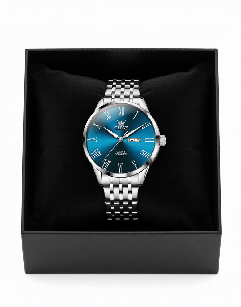 AZUREL - Luxus Herren Uhr Automatik in Tiefblau – Edelstahl | Box inkl. Kissen