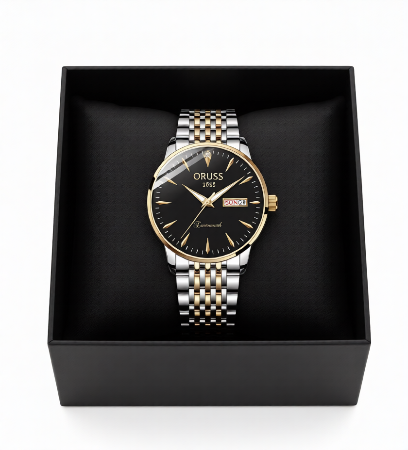 AZUREL Luxus Herren Uhr Schwarz Gold – Edelstahl Business Design