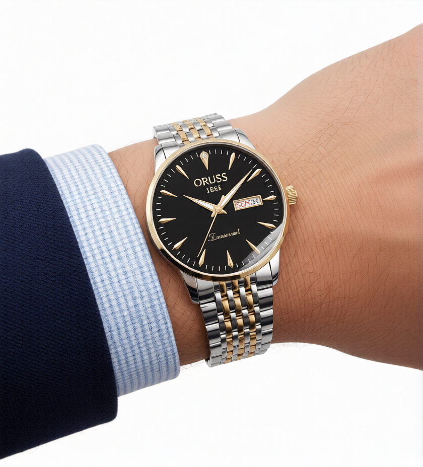 AZUREL Luxus Herren Uhr Schwarz Gold – Edelstahl Business Design